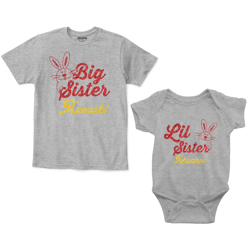 big Sister Lil Sister tshirt with rompers Grey