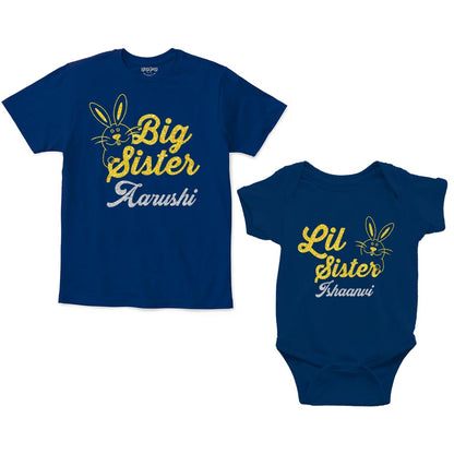 big Sister Lil Sister tshirt with rompers Navy