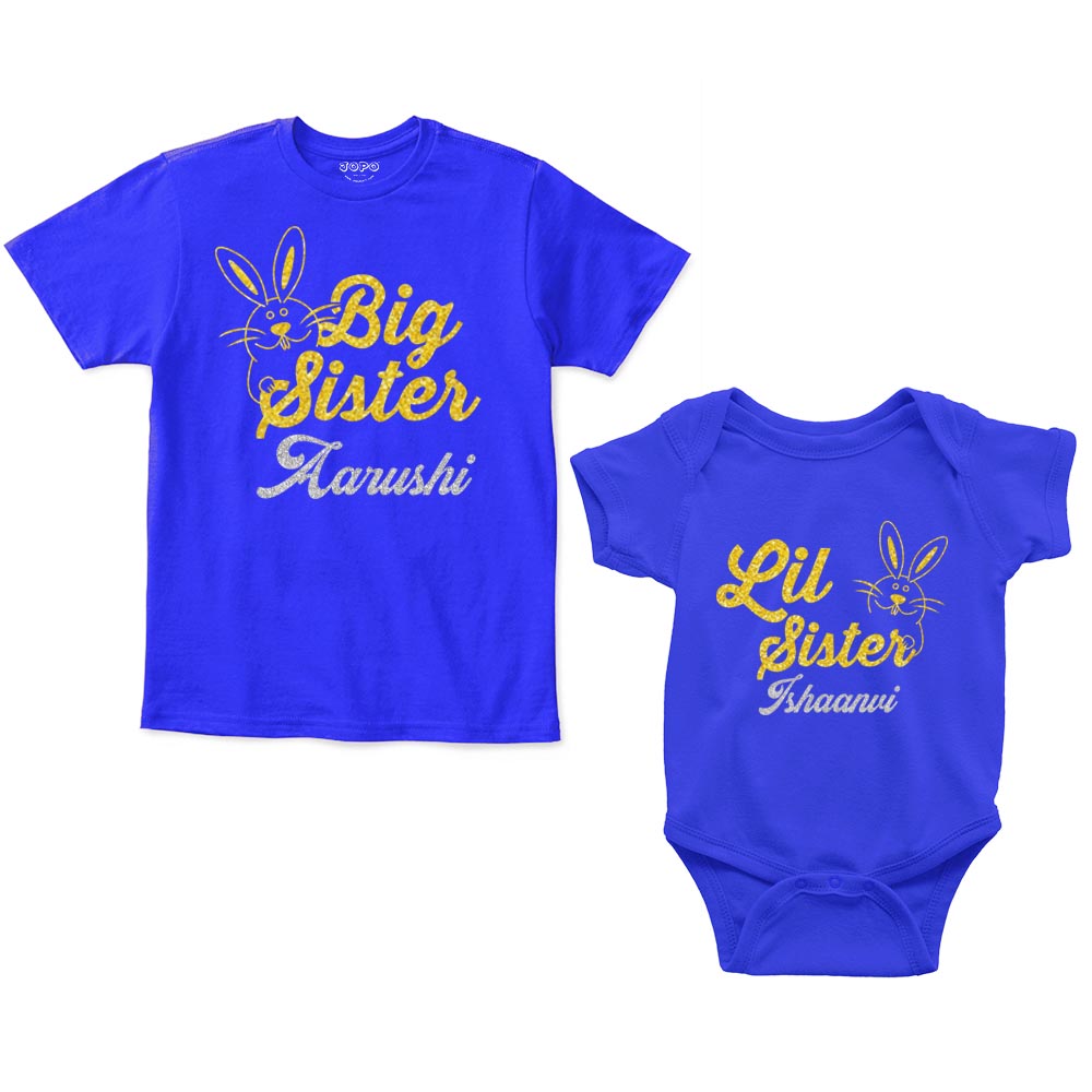 big Sister Lil Sister tshirt with rompers Royal Blue