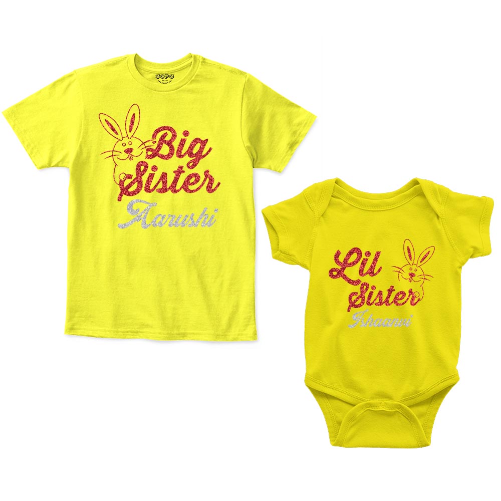 big Sister Lil Sister tshirt with rompers Yellow