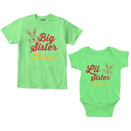 big Sister Lil Sister tshirt with rompers mint green