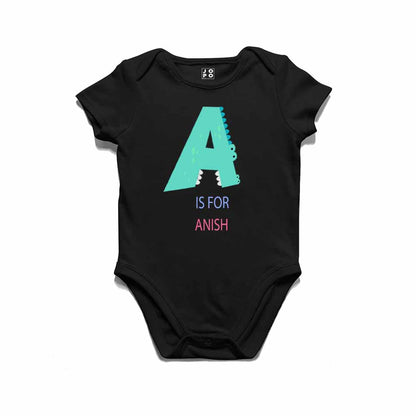 Kid's Alphabet 'A for Anish' name Multicolor T-shirt/Romper