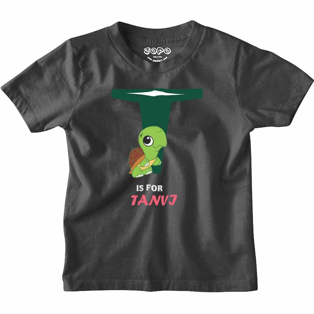 Kid's Alphabet 'T for Tanvj' name Multicolor T-shirt/Romper