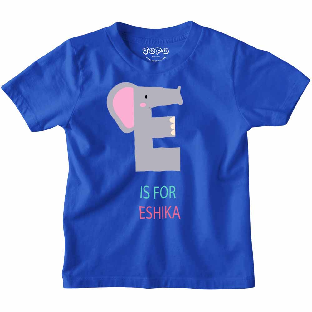 Kid's Alphabet 'E for Eshika' name Multicolor T-shirt/Romper
