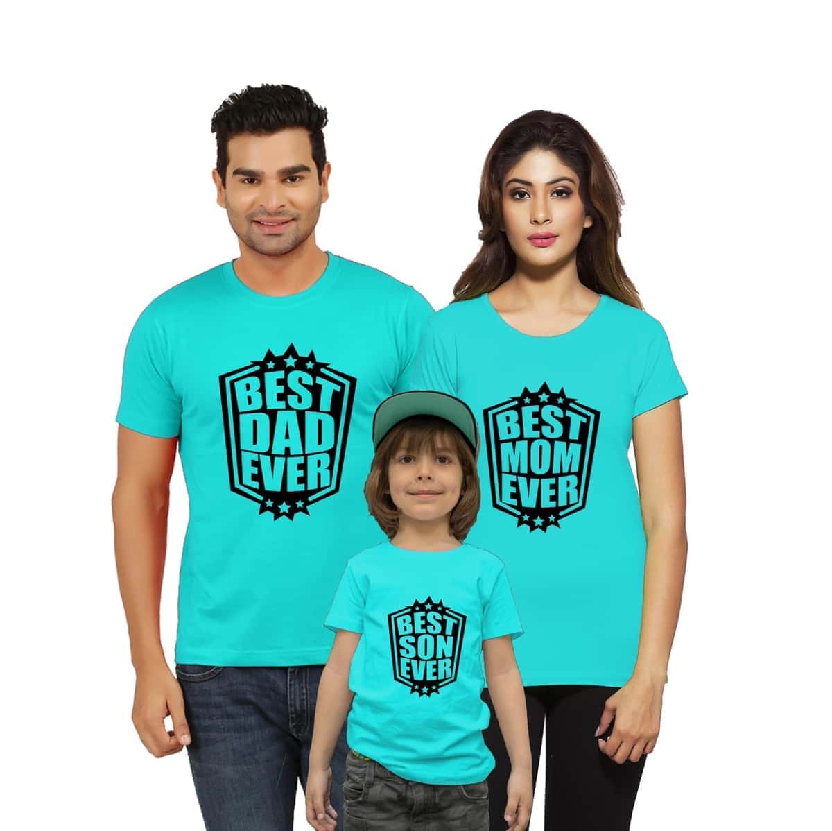 Best Mom Dad Son Ever Family Matching T-Shirts Blue