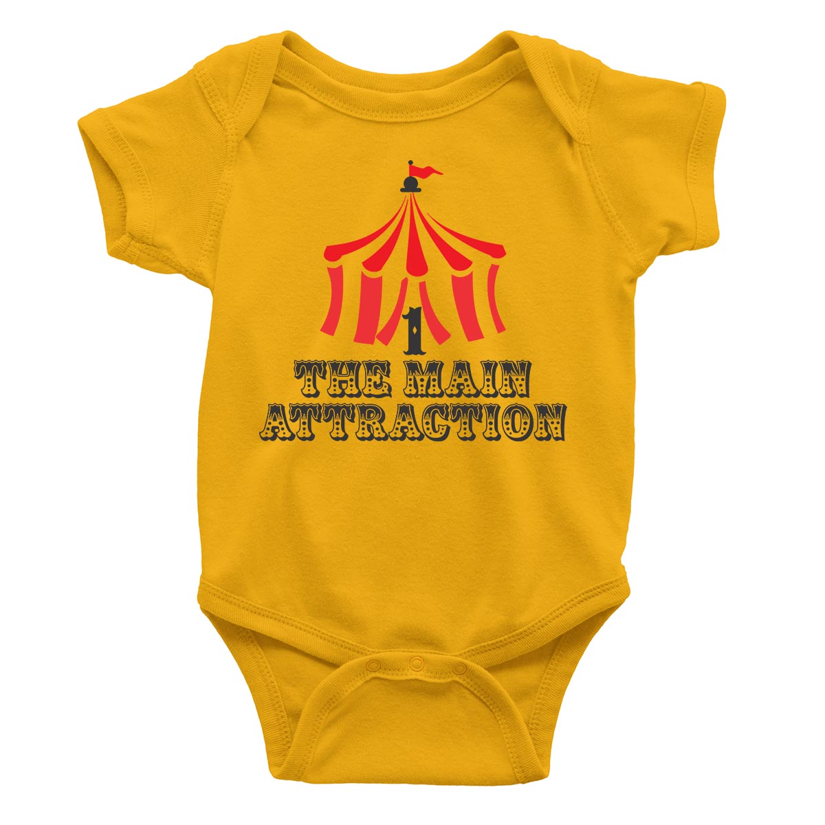 circus theme the main attraction one romper mustard
