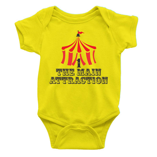 circus theme the main attraction one romper yellow