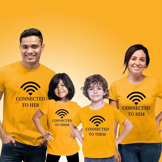 Network Connected to Him, Her, Them Family T-Shirts Set of 3 & 4 for Mom, Son, Daughter & Dad