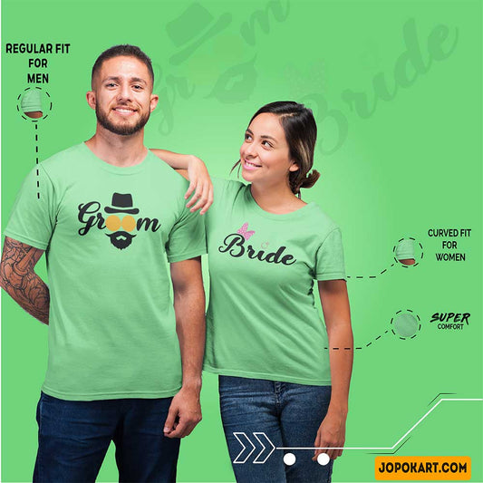 Bride-Groom-Couple Tshirts cotton matching couple t shirt couple tshirt online tshirt couple design Mint Green photoshoot gifting