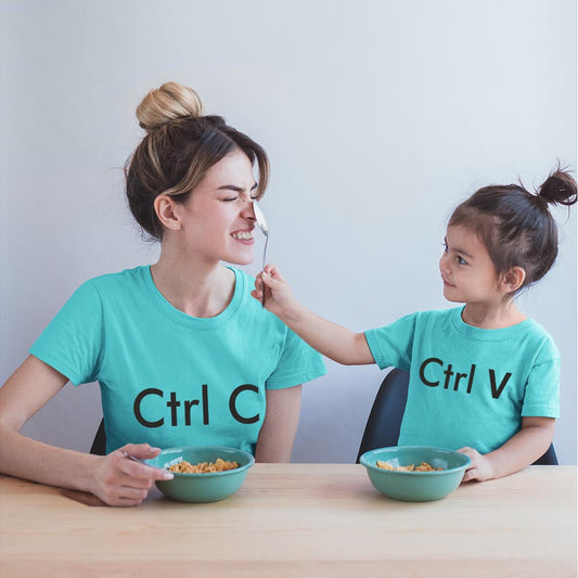 dresses for mom and daughter mother mommy same dress in india baby and mom Ctrl c v control copy paste cutefamily tshirt smiling women with kid playing eating Aqua Blue