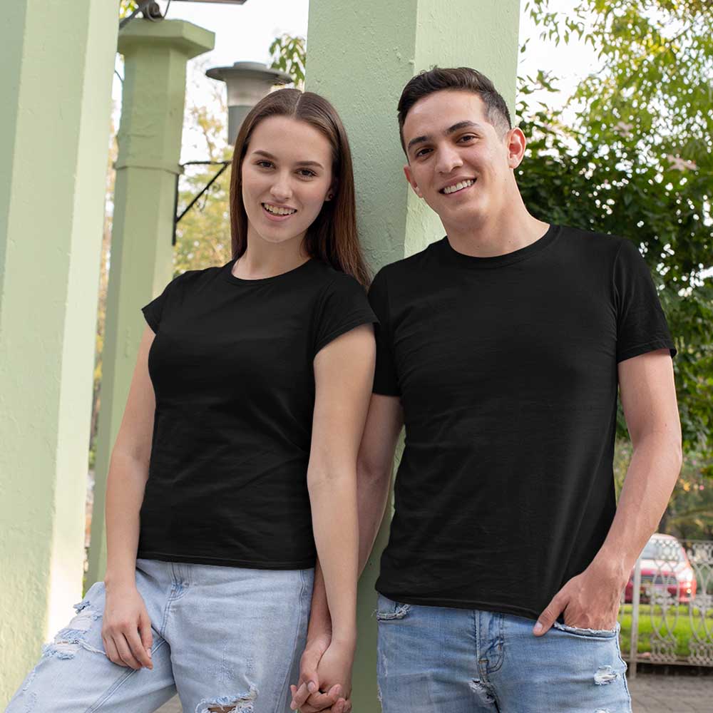jopo Couple round neck half sleeve matching printed dress best outfit for outdoor photoshoot Custom image black