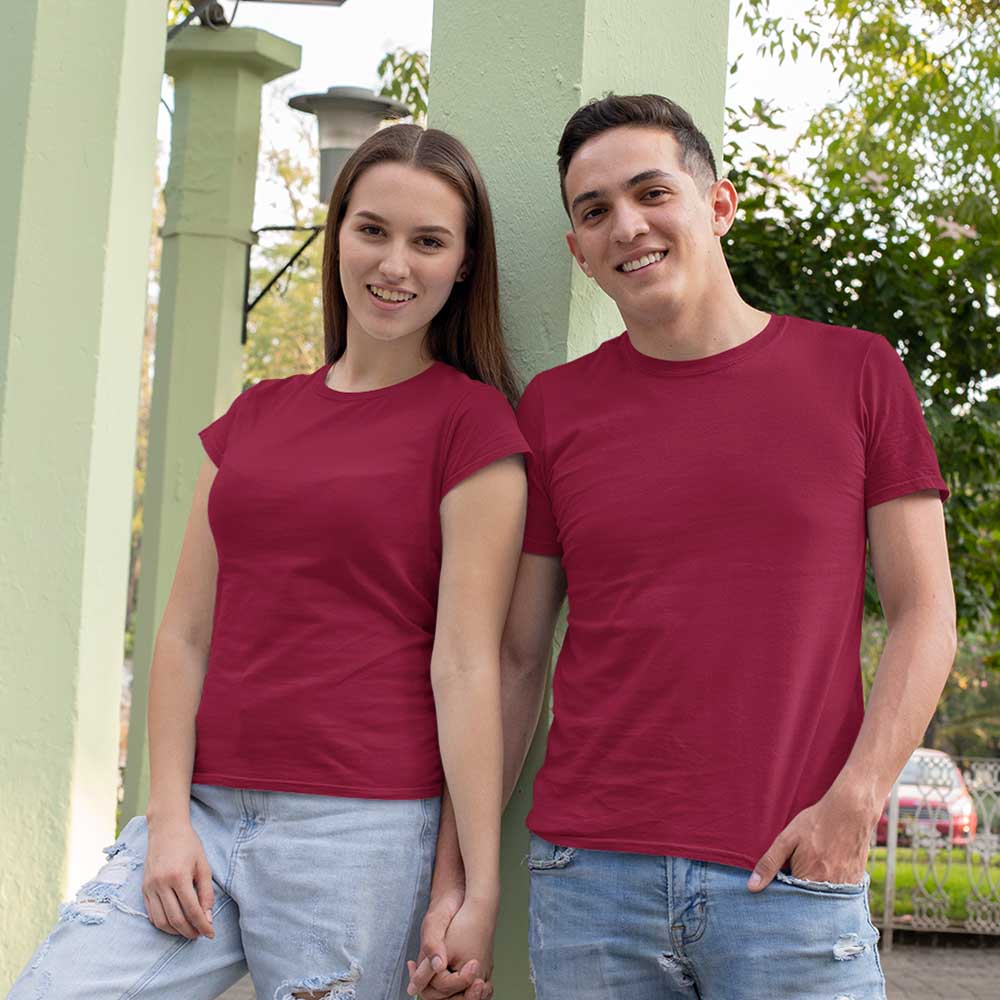 jopo Couple round neck half sleeve matching printed dress best outfit for outdoor photoshoot Custom image maroon