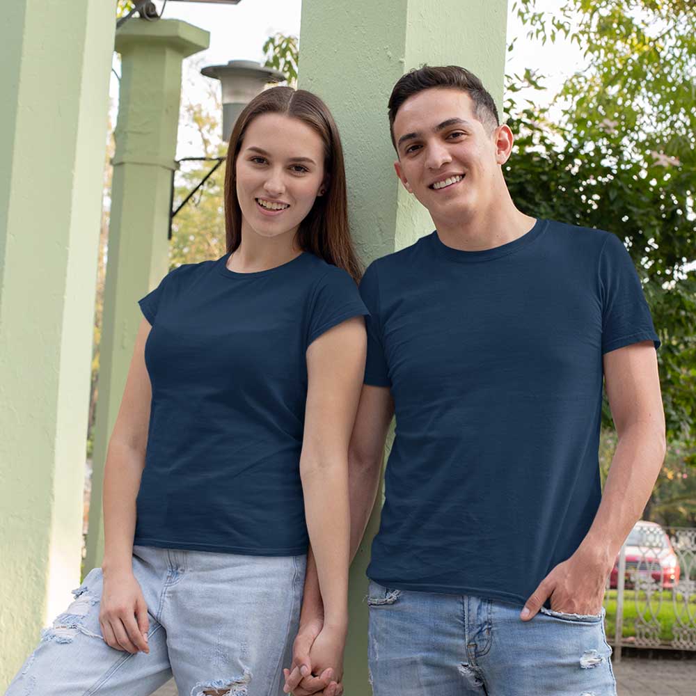 jopo Couple round neck half sleeve matching printed dress best outfit for outdoor photoshoot Custom image navy
