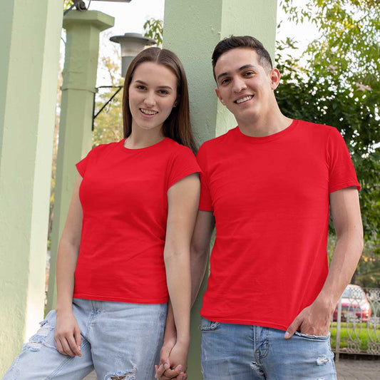 jopo Couple round neck half sleeve matching printed dress best outfit for outdoor photoshoot Custom image red