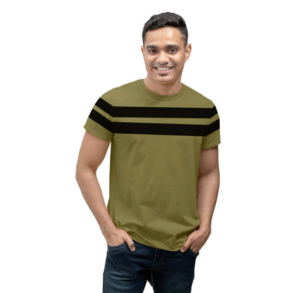 Black Striped Olive Green Casual T-shirt