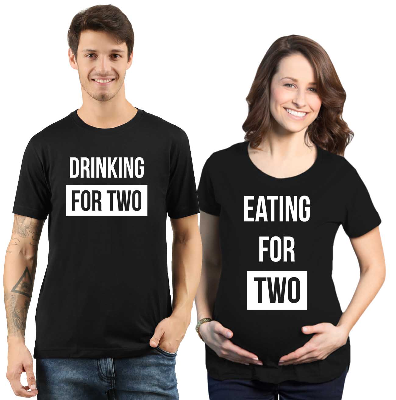 jopo maternity photoshoot ideas poses props indian pregnancy announcement quotes Proud Eating Drinking for two couples goal Matching T-shirts Black