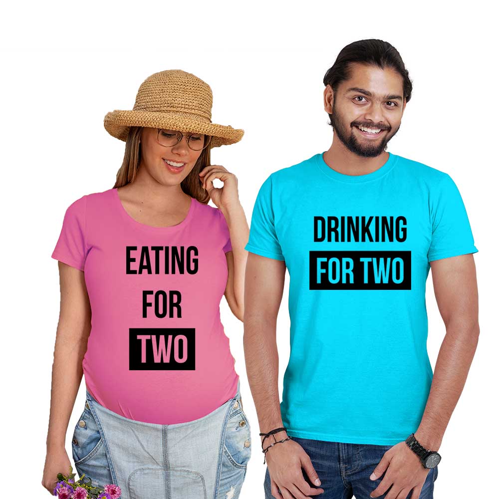 eating for two drinking for two maternnity couples Blue pink