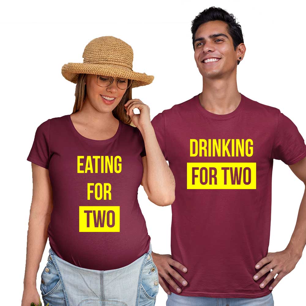 eating for two drinking for two maternnity couples maroon