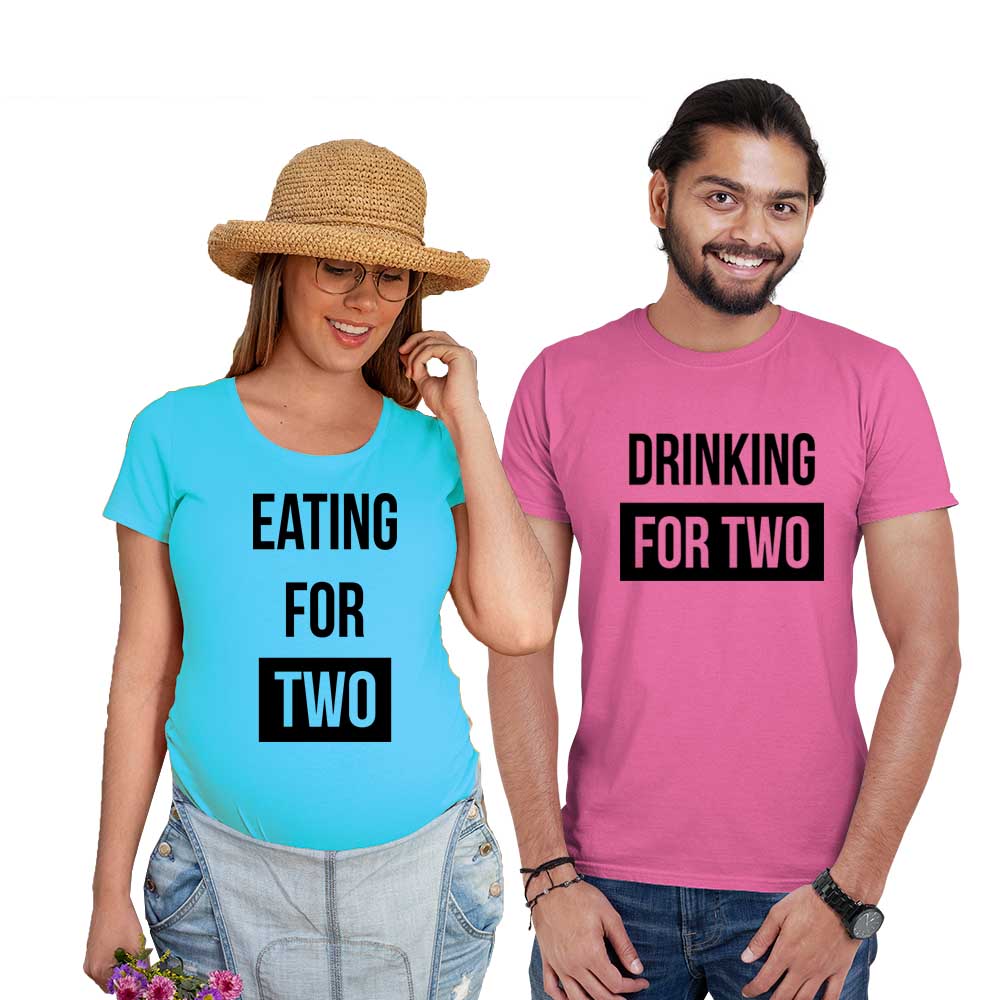 eating for two drinking for two maternnity couples pink Blue