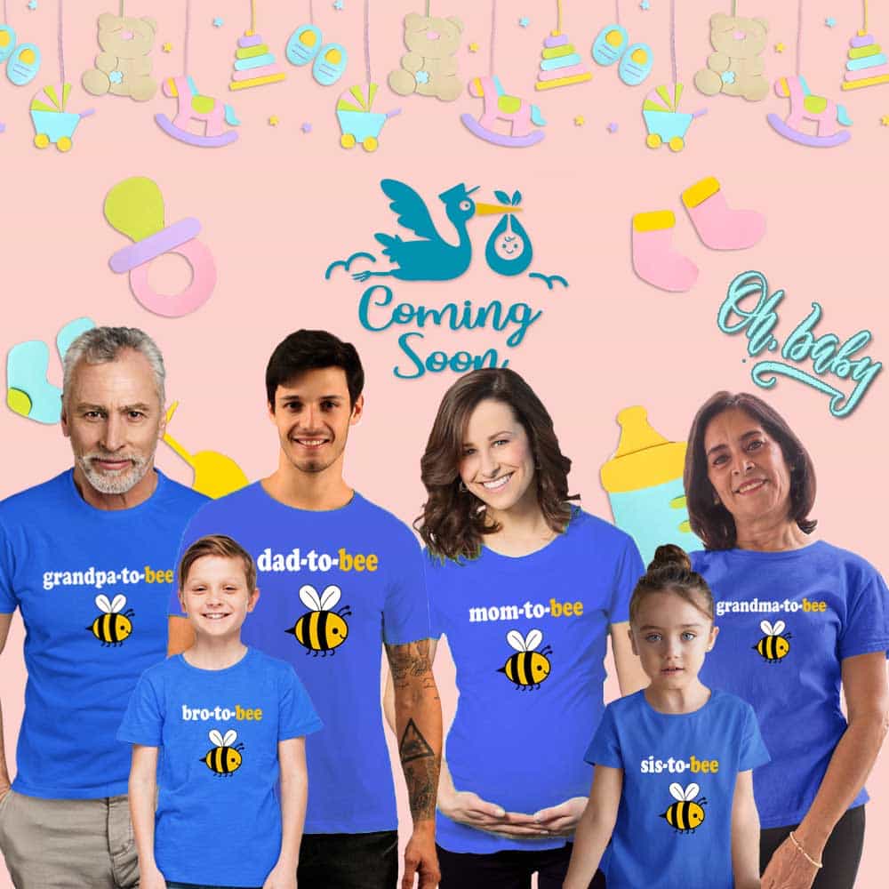Bee Theme Baby Shower Party Dad Mom bee Matching Family Group blue tshirts