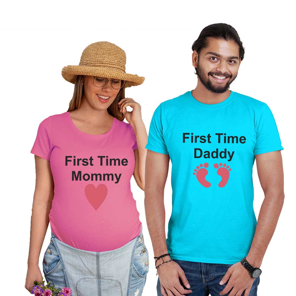 first time mommy daddy maternity couple blue pink