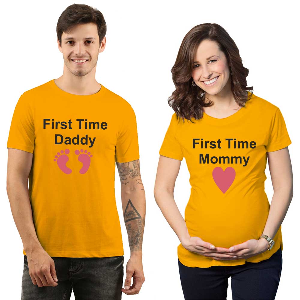 first time mommy daddy maternity couple mustard