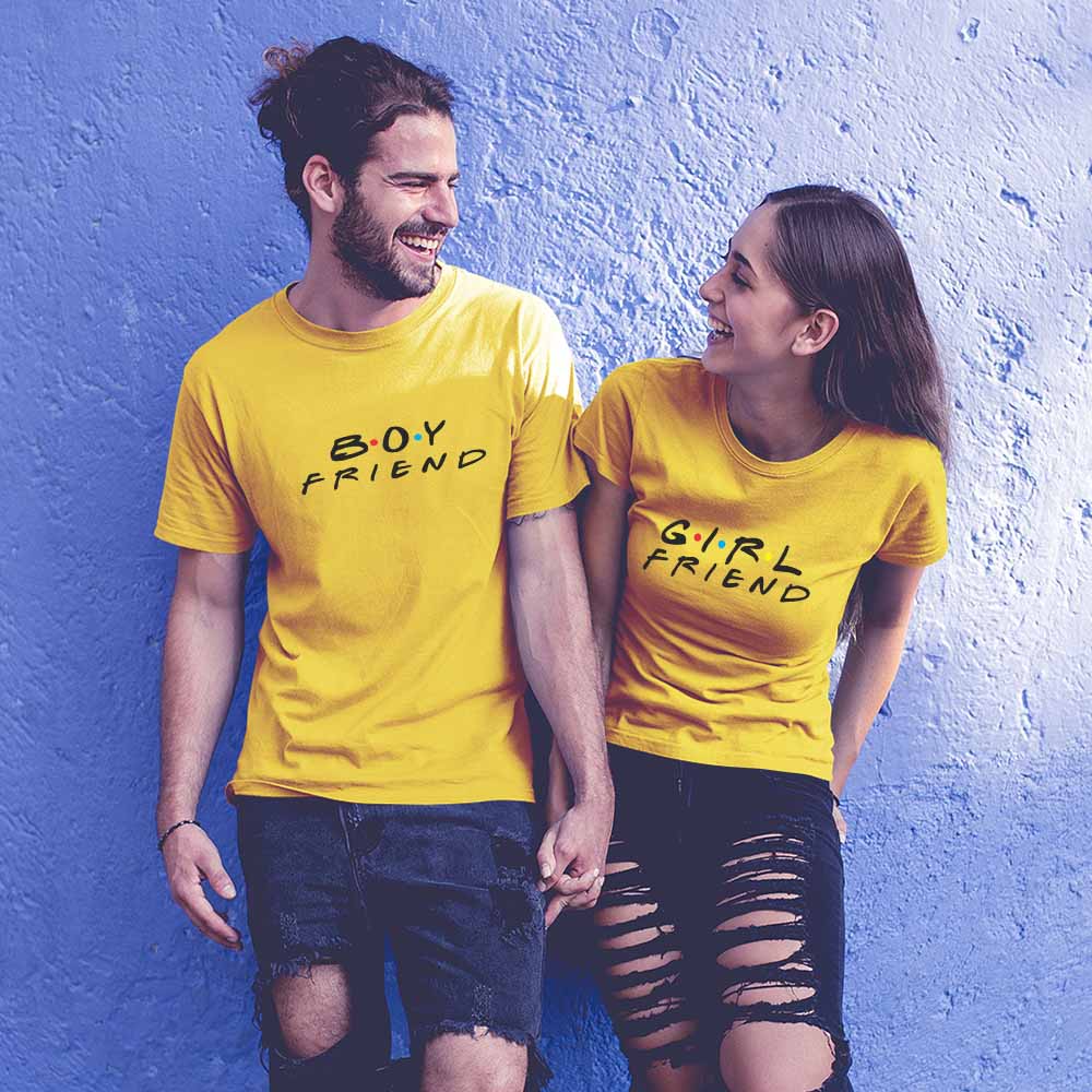 round neck cotton couple t shirt combo same t shirt for couples couples tops mustard