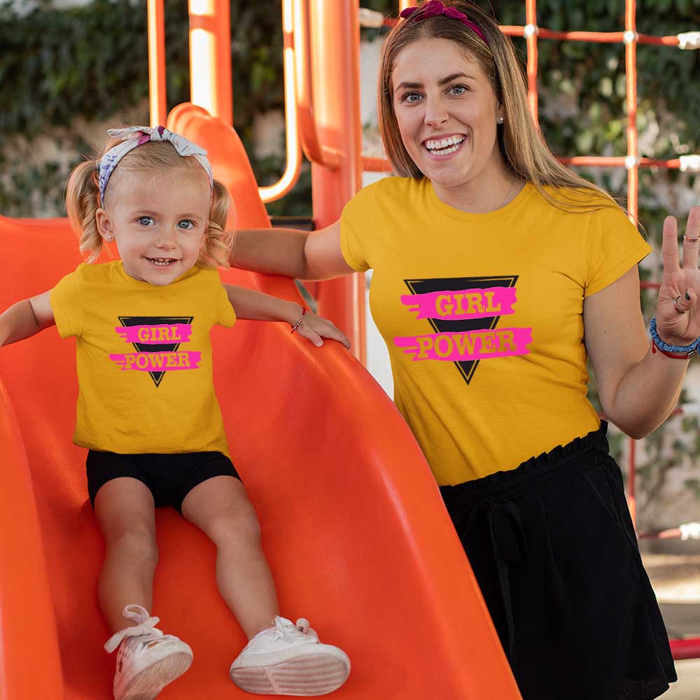 Girl Power Mom and Daughter Combo Matching T-Shirts Mustard