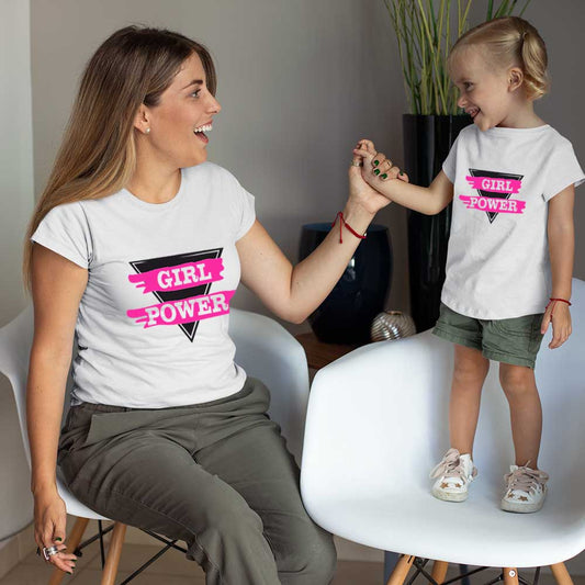 Girl Power Mom and Daughter Combo Matching T-Shirts white