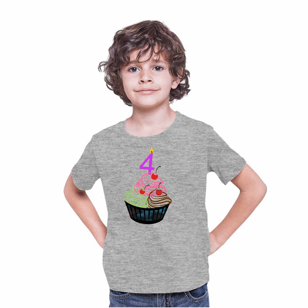 Cup cake designed 4rd Birthday Theme Kids T-shirt
