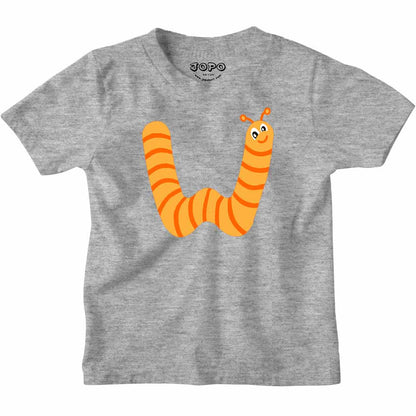 Kid's Alphabet W Worm Design Multicolor T-shirt/Romper