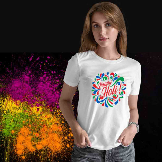happy holi multicolour white pattern women