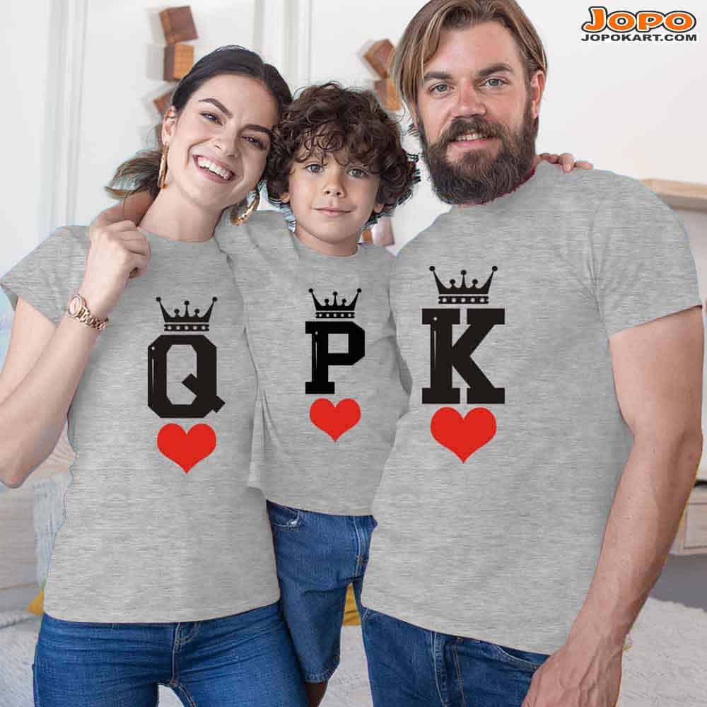 K Q P Matching Family Tshirts gey