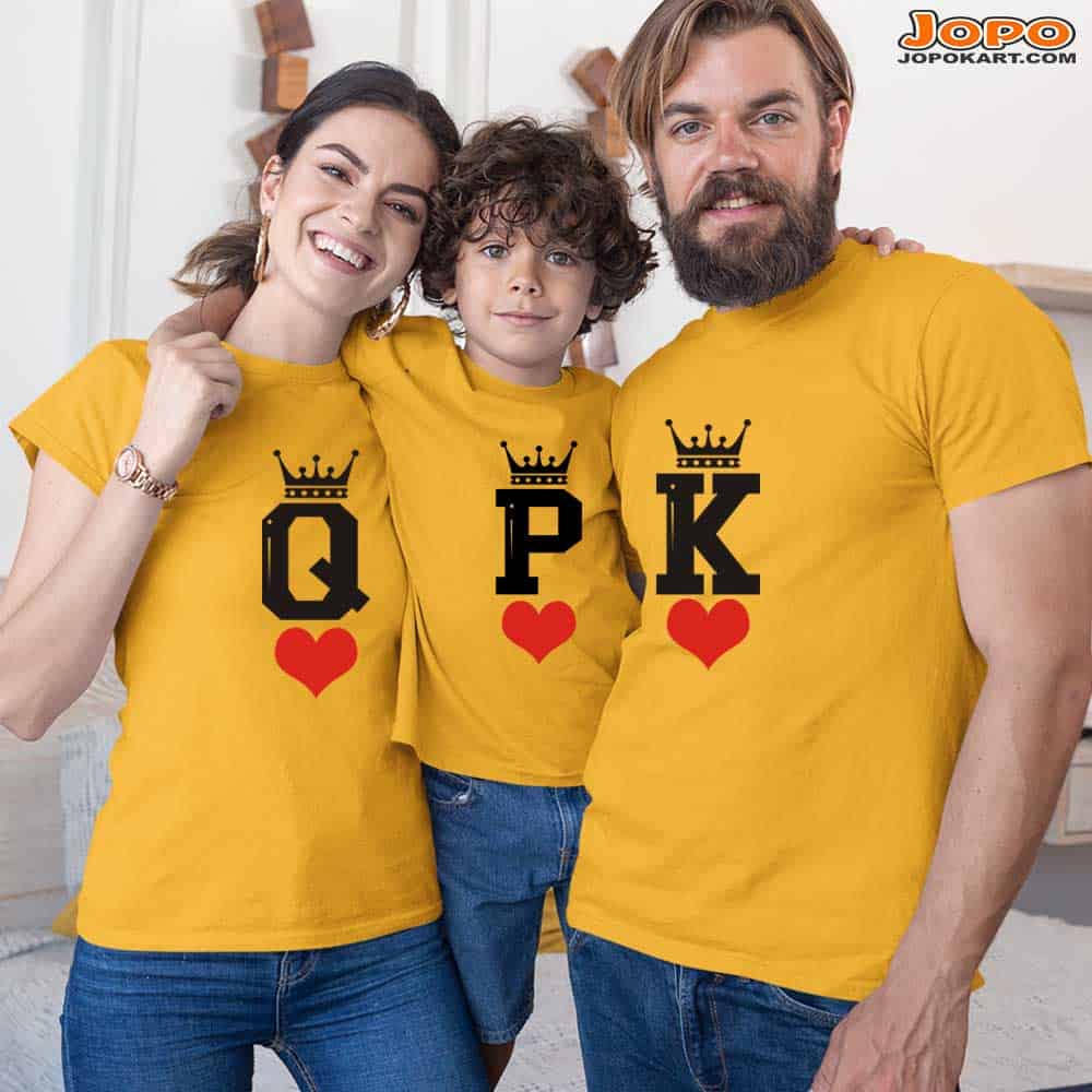 K Q P Matching Family Tshirts cotton mustard
