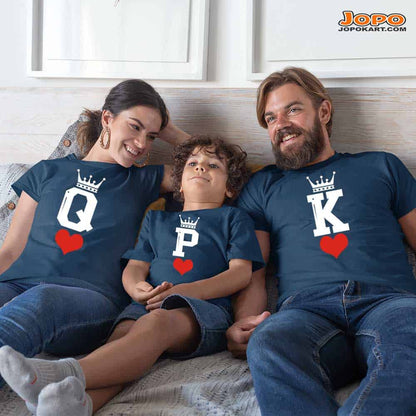 K Q P Matching Family Tshirts cotton navy blue cotton