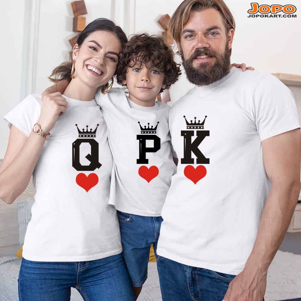 K Q P Matching Family Tshirts cotton white 180 gsm quality