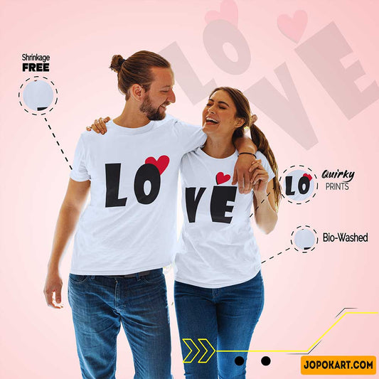 love couple tshirts cotton couple dress t shirt couple t shirt on myntra t shirt print for couples 2 white