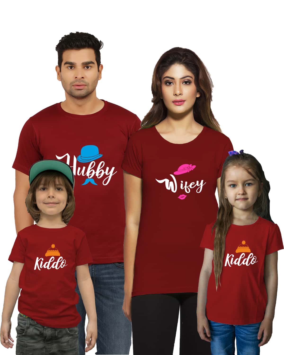 Hubby Wifey Kidoo Family Matching T-Shirts maroon
