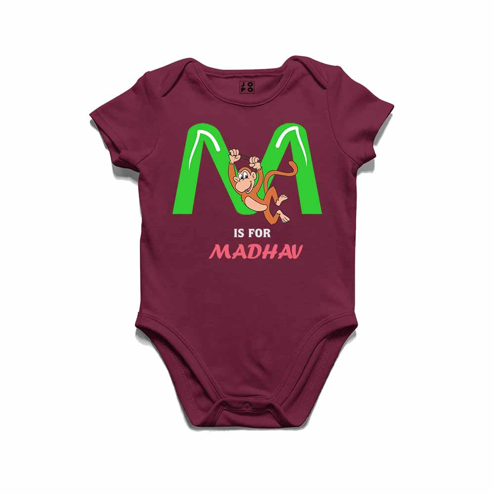 Kid's Alphabet 'M for Madhav' name Multicolor T-shirt/Romper