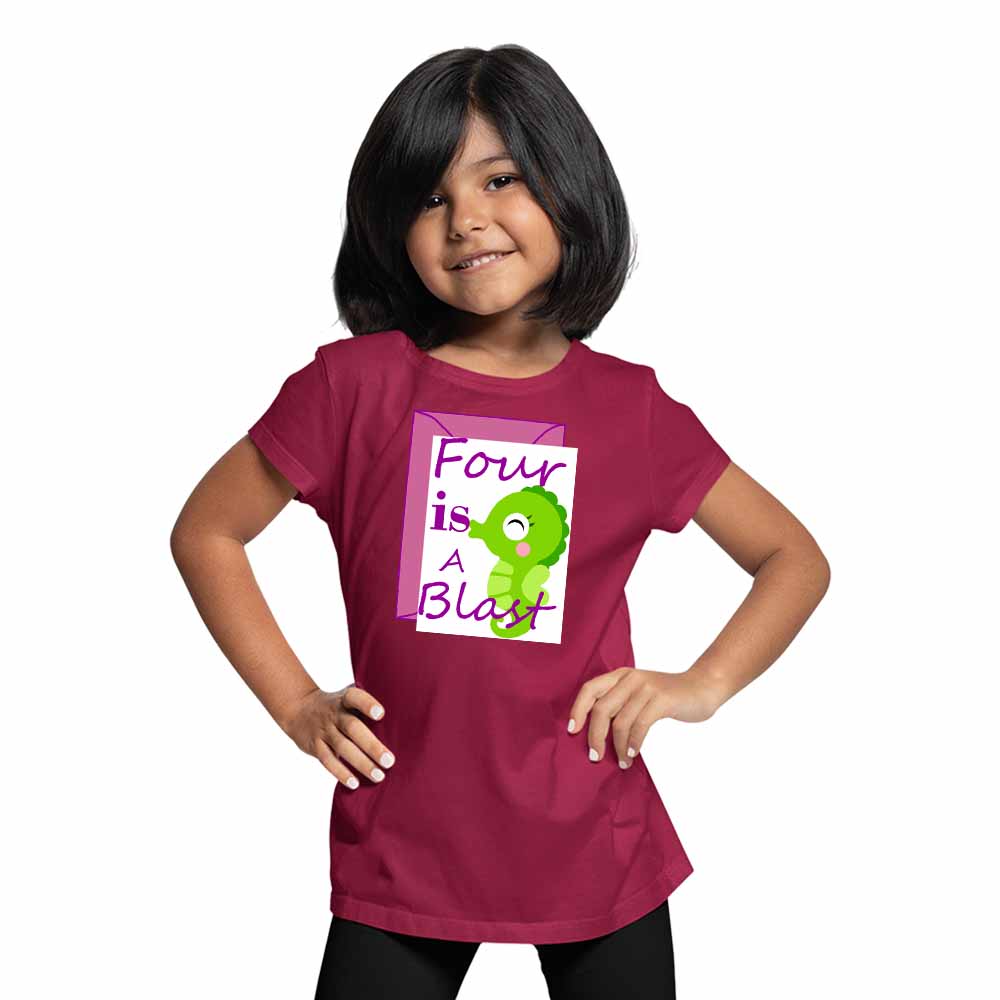 Seahorse designed 4rd Birthday Theme Kids T-shirt