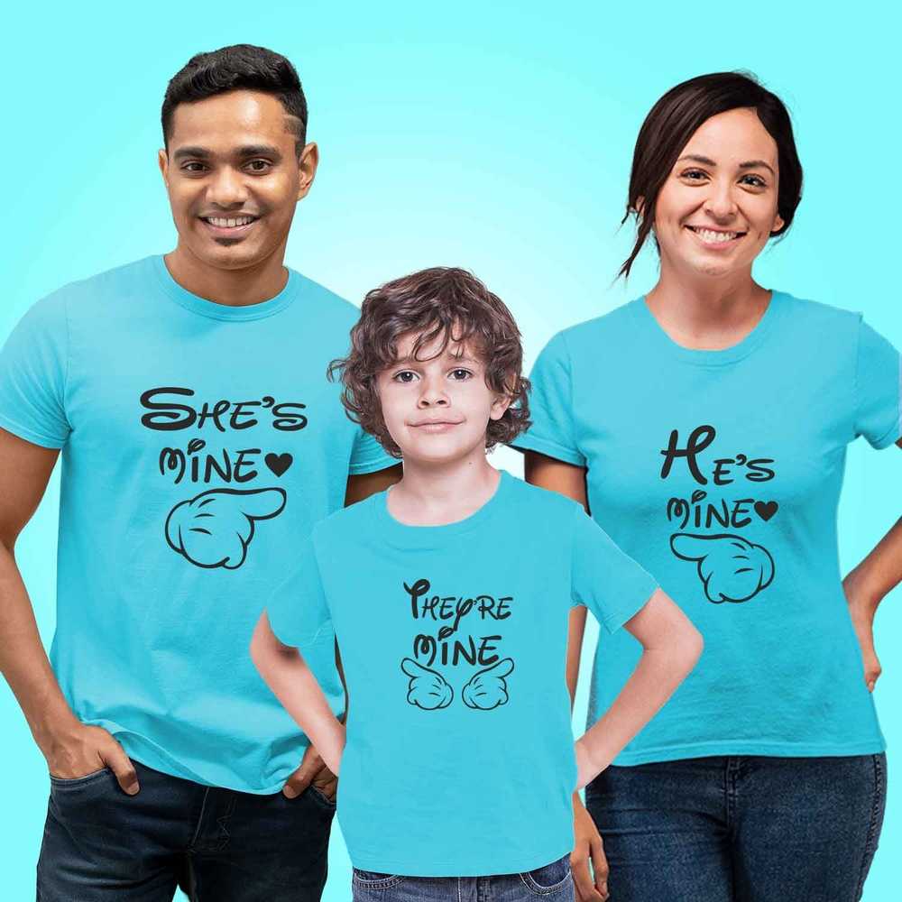 He-She-They are Mine Matching Family T-Shirts Set of 3 and 4 for Mom, Dad, Son and Daughter
