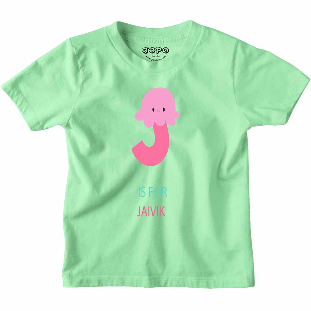 Kid's Alphabet 'J for Jaivik' name Multicolor T-shirt/Romper