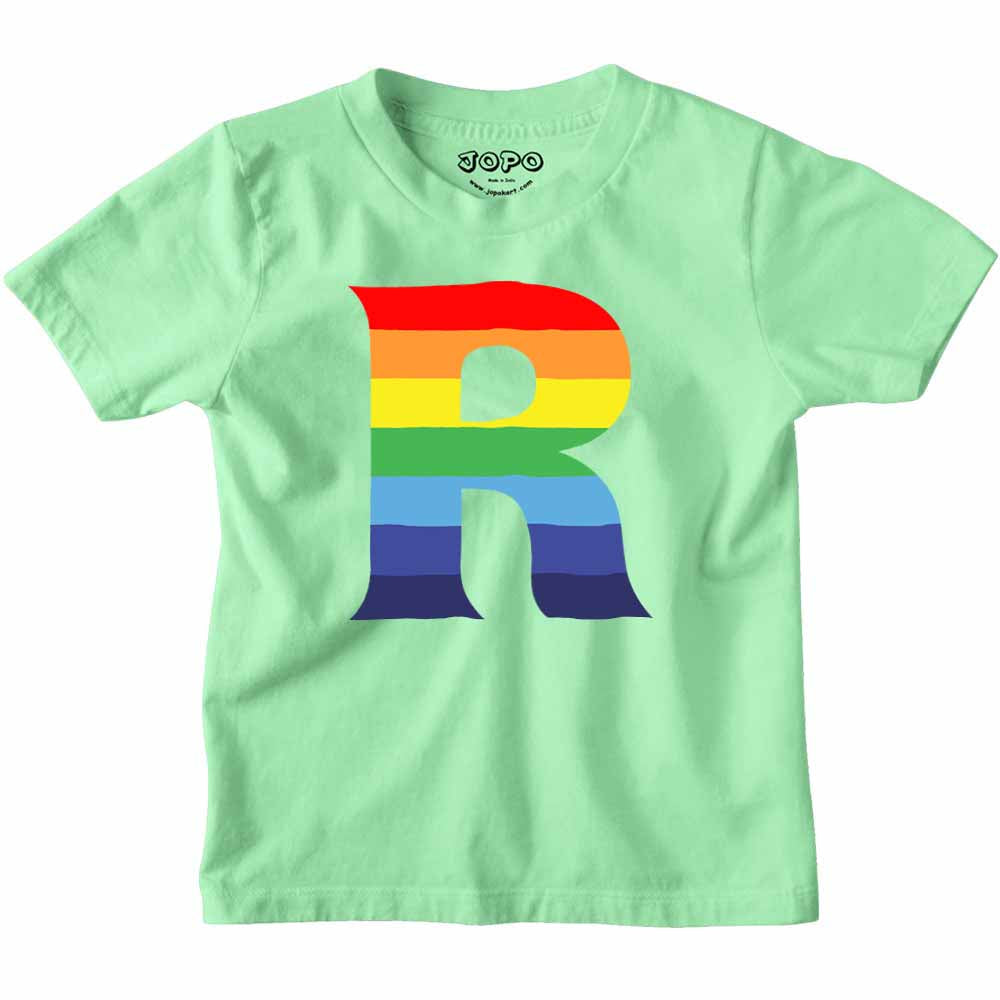 Kid's Alphabet R Rainbow Design Multicolor T-shirt/Romper