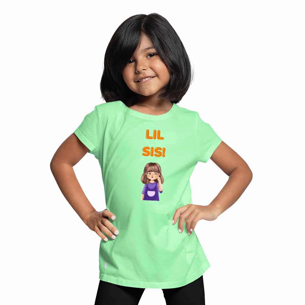 Lil Sis Cartoon Design Multicolor T-shirt/Romper