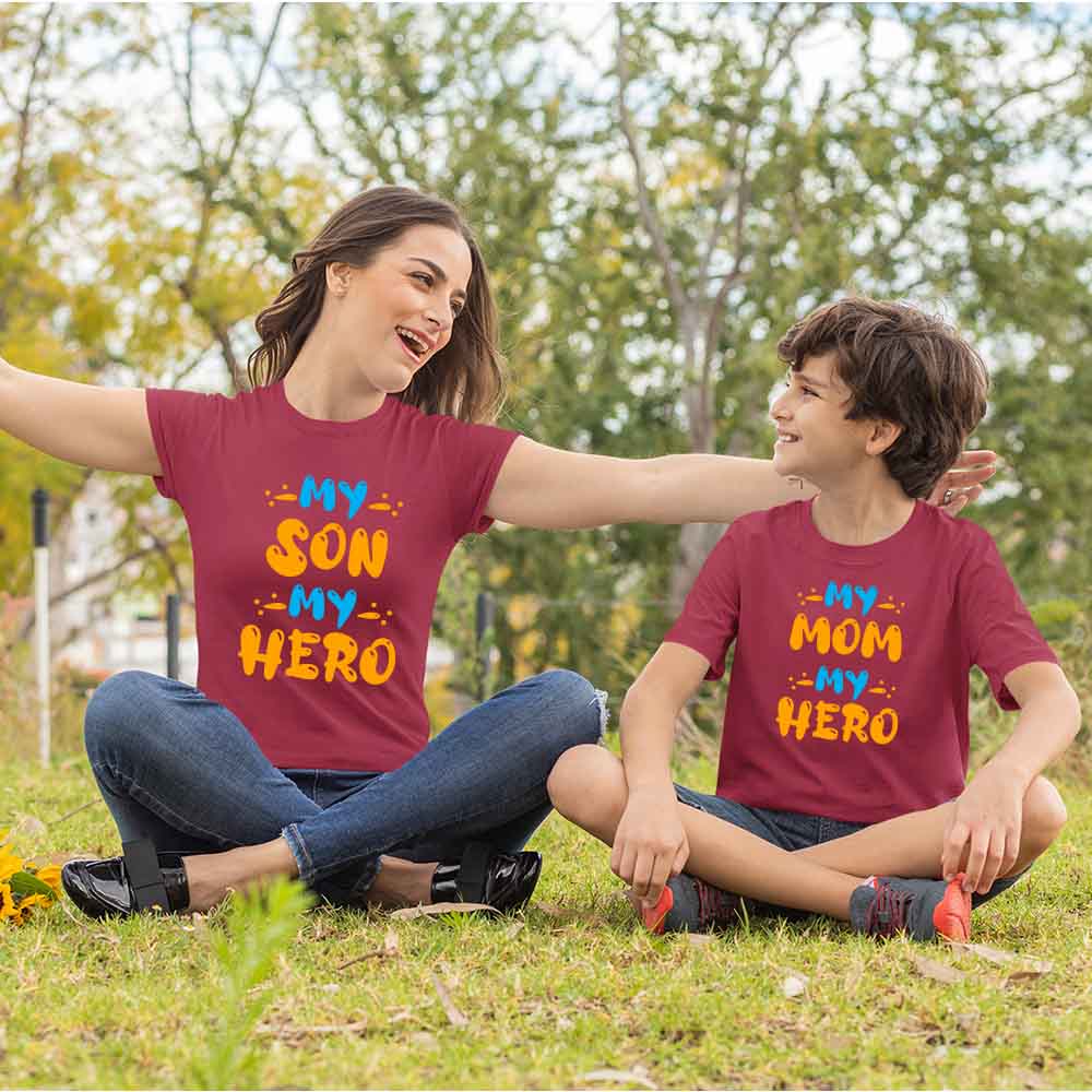 mom and son matching outfits online shopping india formal same tshirt best together fav smily women with son mother's boy mommy favorite mom son hero maroon