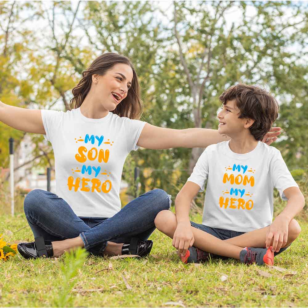 mom and son matching outfits online shopping india formal same tshirt best together fav smily women with son mother's boy mommy favorite mom son hero white