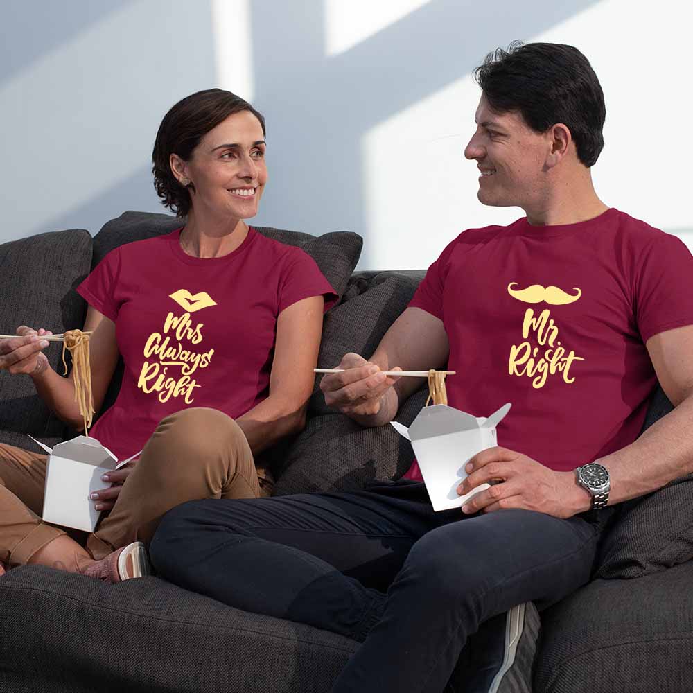 cotton t shirt print for couples  twin t shirt for couple cute couple tshirt maroon