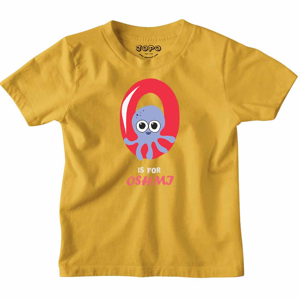 Kid's Alphabet 'O for Oshmj' name Multicolor T-shirt/Romper