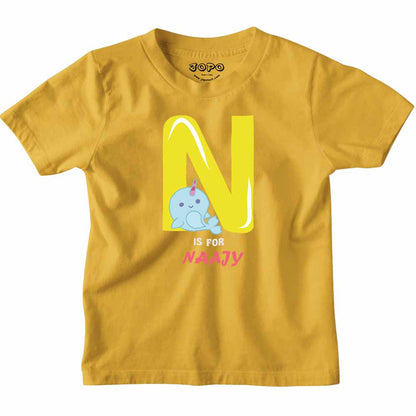 Kid's Alphabet 'N for Naajy' name Multicolor T-shirt/Romper