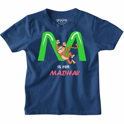 Kid's Alphabet 'M for Madhav' name Multicolor T-shirt/Romper